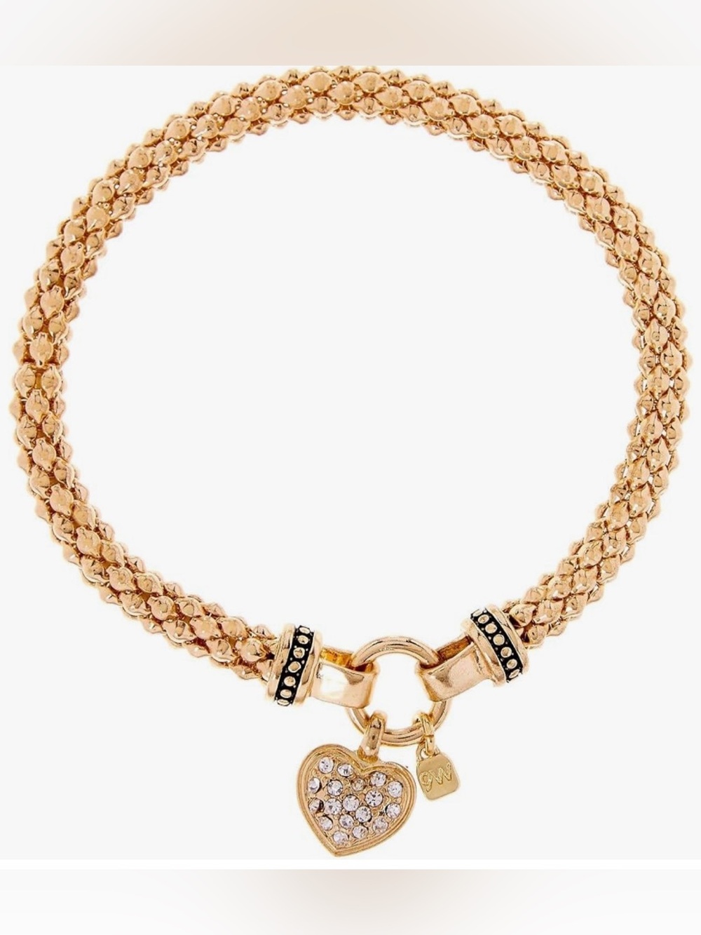 Nine West Rose Gold Braided Chain Bracelet with Crystal Heart Charm